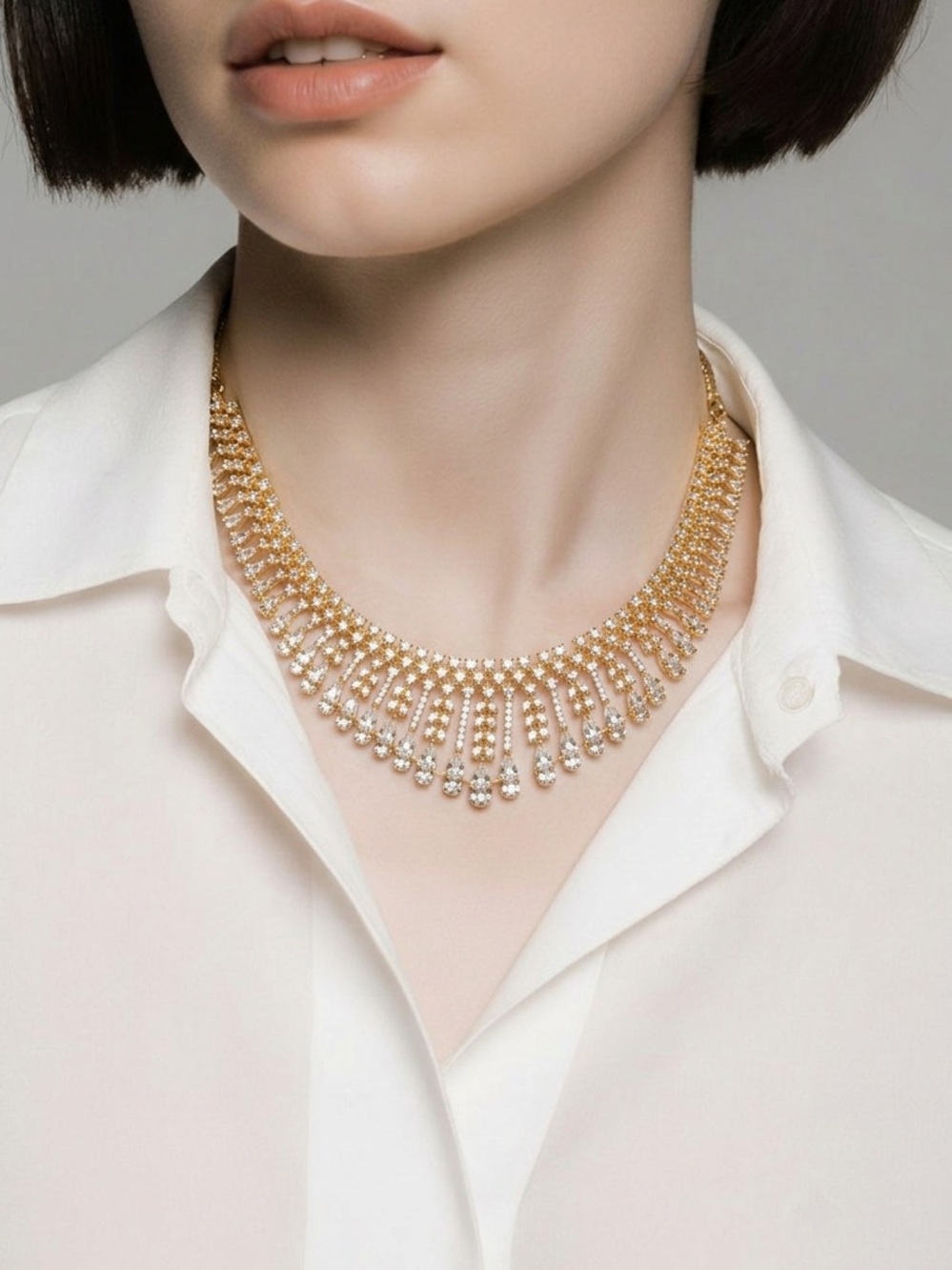 Small Gold Crystal Fringe Necklace - Women Jewelry